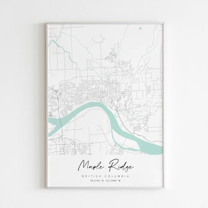 Maple Ridge, British Columbia Minimal Map Blue & White