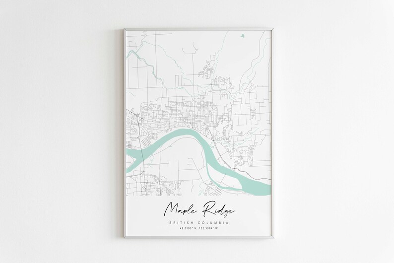 Maple Ridge, British Columbia Minimal Map Blue & White