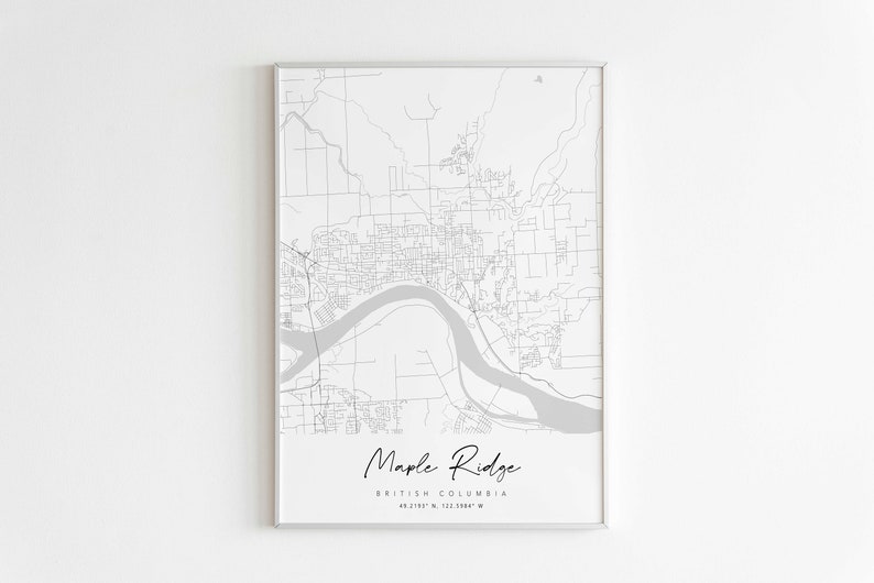 Maple Ridge, British Columbia Minimal Map Grey & White