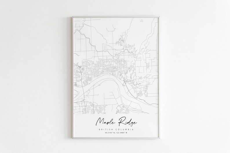 Maple Ridge, British Columbia Minimal Map White