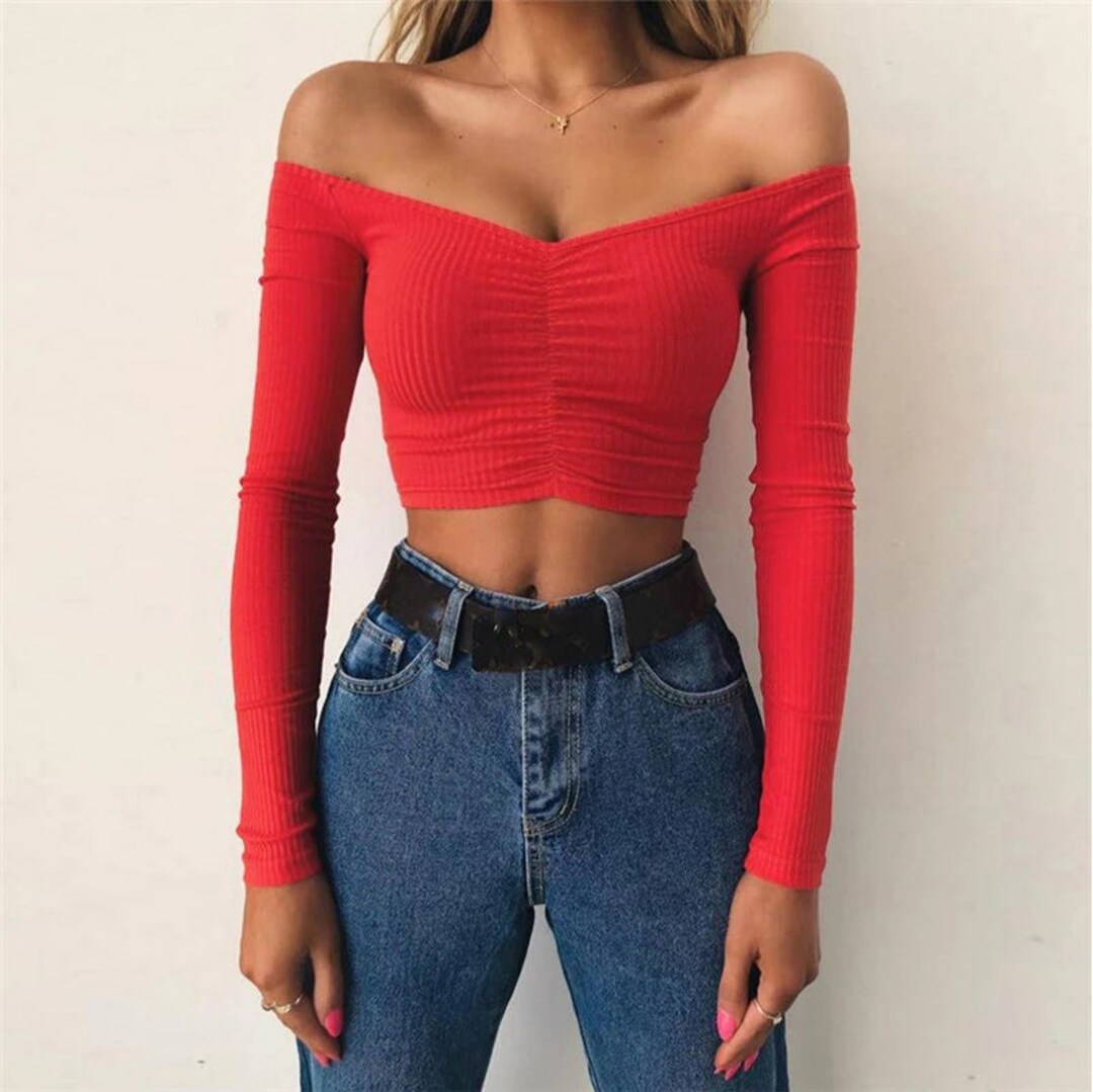 Best Selling Shirts off Shoulder Top Sexy Crop Top Pattern Y2K - Etsy