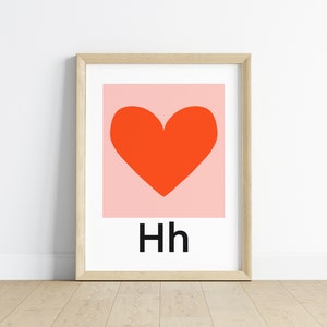 H is for Heart Children’s Illustrated Alphabet Print, Digital Download, Wall Art, Nursery Decor