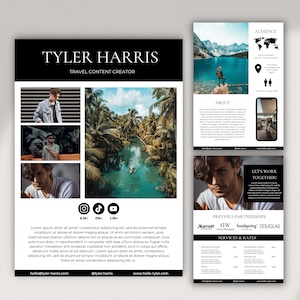 Travel Content Creator Media Kit Template Canva | Influencer Media Kit for Men | Male Influencer Media Kit | TikTok | Black Media Kit |Canva