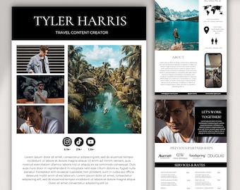 Travel Content Creator Media Kit Template Canva | Influencer Media Kit for Men | Male Influencer Media Kit | TikTok | Black Media Kit |Canva