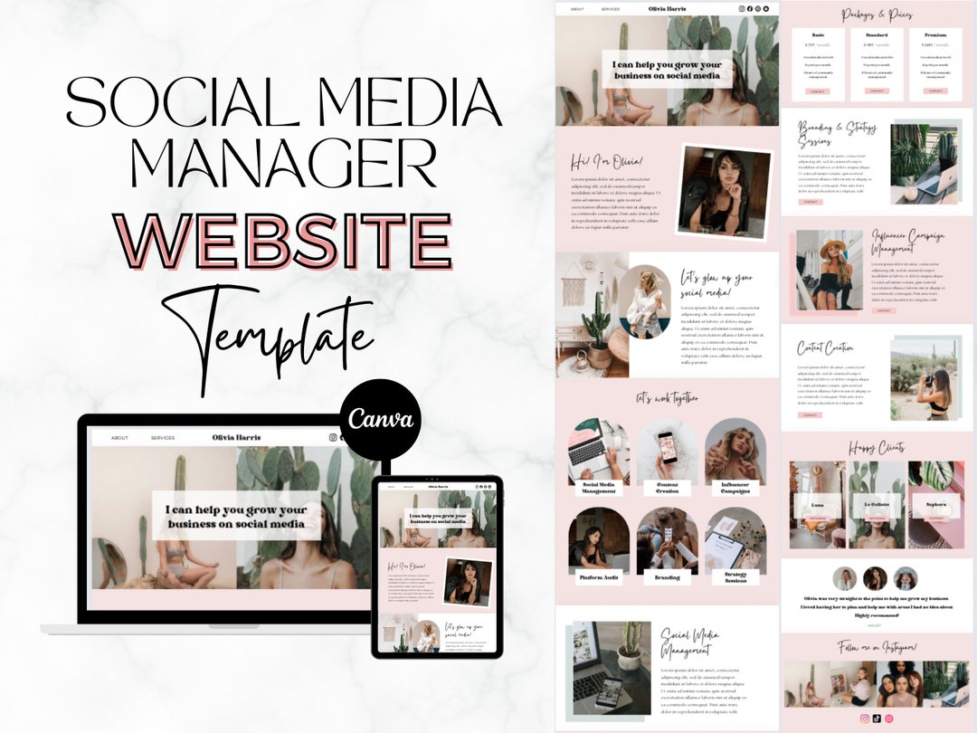 Social Media Manager Website Template Canva Website Template Social