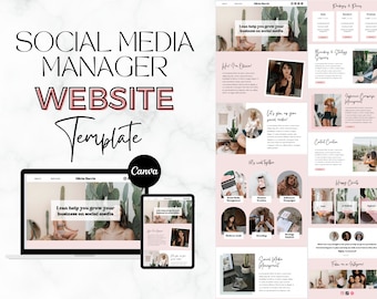 Plantilla de sitio web de Social Media Manager / Plantilla de sitio web de Canva / Plantilla de marketing de redes sociales / Kit de incorporación de Social Media Manager