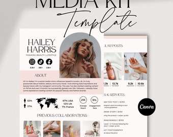 2 Page Influencer Media Kit Template Canva | Instagram and TikTok Influencers | Media Kit & Rate Card - Beauty and Fashion | EPK Press Kit
