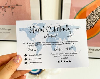Handmade with Love Card Editable Template | Printable Thank You For Your Purchase Canva Insert Note | Small Business Package Card | 5.5x4.25
