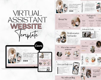 Plantilla de sitio web de asistente virtual / Plantilla de sitio web de Canva para asistentes virtuales / Plantilla de sitio web de Canva / Paquete de bienvenida del cliente VA