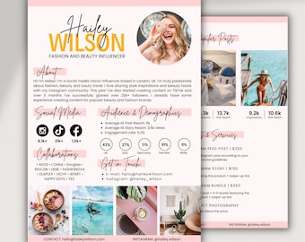 2 Page Influencer Media Kit Template Canva | Instagram and TikTok Influencers | Media Kit & Rate Card - Beauty and Fashion | Blog Press Kit