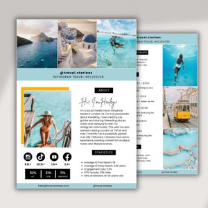 2 pagina-influencer mediakit-sjabloon Canva | Instagram- en TikTok-reisbeïnvloeders | Mediakit en tariefkaart | Blog-persmap