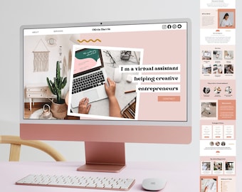 Site Boho pour assistants virtuels | Modèle de site Web d'assistant virtuel | Thème du site Web | Modèle de site Web Canva | Paquet de bienvenue client