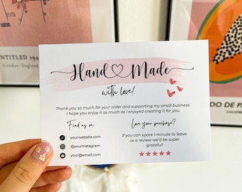 Handmade with Love Card Editable Template | Printable Thank You For Your Purchase Canva Insert Note | Small Business Package Card | 5.5x4.25
