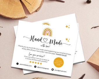 Boho Handmade with Love Card Editable Template | Printable Thank You For Your Purchase Canva Insert Note | Small Business Package Card