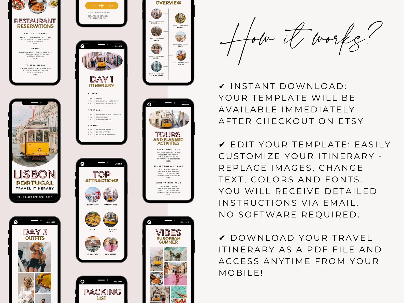 Travel Itinerary Mobile Template | Editable Digital Travel Itinerary ...
