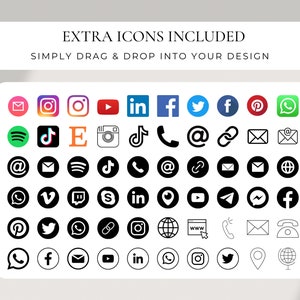 Puede incluir: Una colecci&oacute;n de 48 iconos de redes sociales en blanco y negro, que incluyen plataformas populares como Instagram, Facebook, Twitter, YouTube, TikTok, Pinterest, LinkedIn y m&aacute;s. Los iconos est&aacute;n dispuestos en una cuadr&iacute;cula en un fondo blanco.