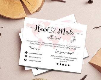Handmade with Love Card Editable Template | Printable Thank You For Your Purchase Canva Insert Note | Small Business Package Card | 5.5x4.25