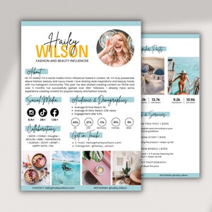 2 Page Influencer Media Kit Template Canva | Instagram and TikTok Influencers | Media Kit & Rate Card - Beauty and Fashion  | Blog Press Kit