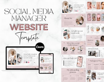 Plantilla de sitio web de Social Media Manager / Plantilla de sitio web de Canva / Plantilla de marketing de redes sociales / Kit de incorporación de Social Media Manager