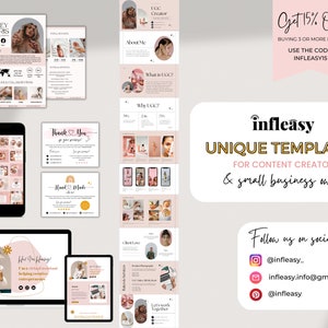 Puede incluir: Una colecci&oacute;n de plantillas de redes sociales en rosa y blanco para creadores de contenido y peque&ntilde;as empresas. Las plantillas presentan una variedad de dise&ntilde;os, que incluyen una tarjeta de agradecimiento, una etiqueta hecha a mano y una diapositiva de "Trabajemos juntos". Las plantillas est&aacute;n dise&ntilde;adas para ayudar a las empresas a promocionar sus productos y servicios en l&iacute;nea.