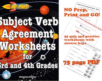 Subject Verb Agreement English Grammar Printable PDF Worksheets, 3rd or 4th Grade