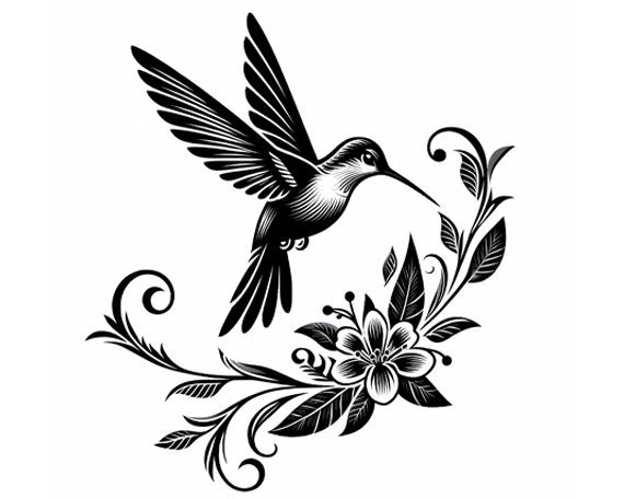 Digital downloadable print of black and white hummingbird  300dpi JPG file with white background, hummingbird art, hummingbird digital print