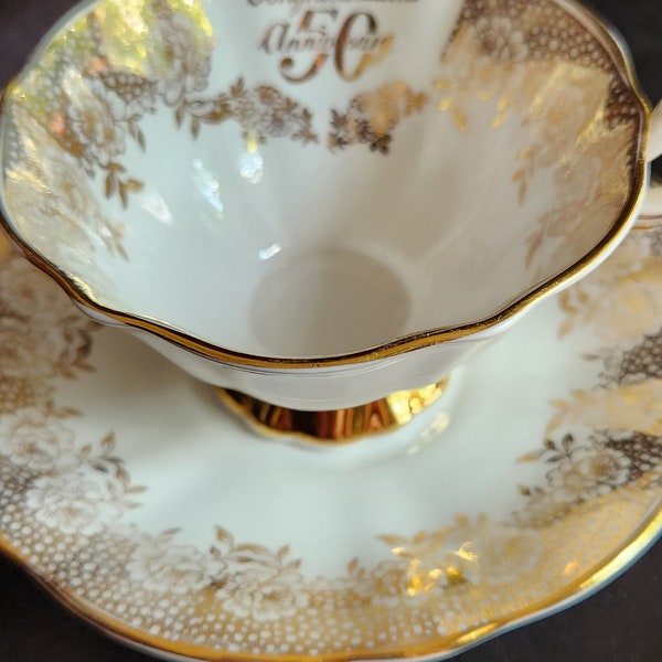 Tasse à thé Queen Anne China - « 50e anniversaire »
