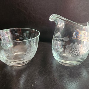 Corn Flower Cut Glass Cream and Sugar Set by W.J. Hughes