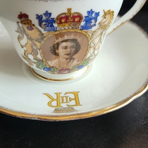 Adderley Queen Elizabeth Coronation Teacup and Saucer Set