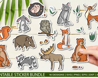 Woodland animals PNG Planner Stickers, Woodland animal sticker bundle, Fox, Deer, Hedgehog, Wolf Sticker, Forest Stickers, Print and Cut
