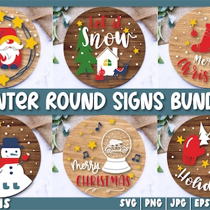 Winter Round Signs SVG, Winter Door Hanger SVG, Christmas Welcome Sign SVG, Round Winter Sign Svg, Christmas Decor, Glowforge Laser Cut File