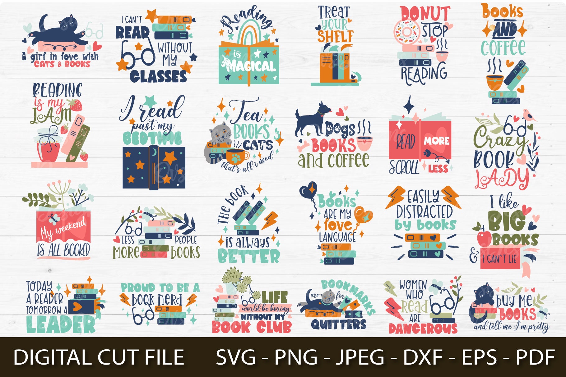 Reading Svg Bundle, Book Lover Svg, Books Svg, Book Worm Librarian Svg ...