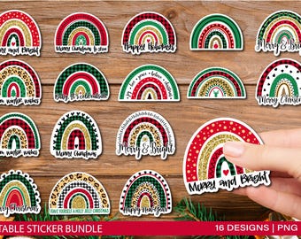 Christmas Rainbow PNG Stickers Bundle for Cricut, Print and Cut, Printable stickers for planner, packaging