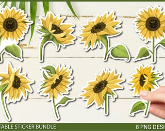 Sunflowers Stickers, Beautiful Floral Print and Cut Digital PNG Sticker Sheets, Print and Cut files for Cricut Silhouette