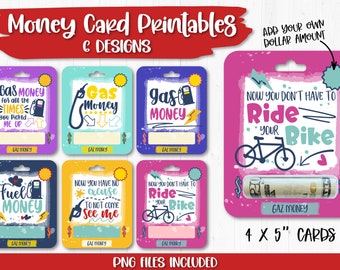 Gasgeldkaart, Geldkaarthouder PNG-bundel, Geldkaart PNG-ontwerpen, Cadeaukaarthouder, Afdrukken en knippen, Verjaardagscadeau PNG-bestand