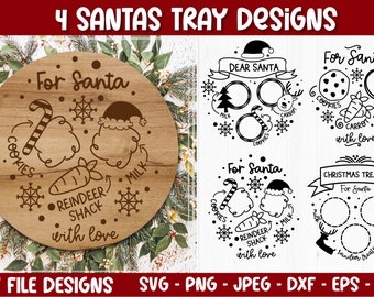サンタ トレイ SVG、ディア サンタ、クッキーとミルク SVG、サンタ SVG、クリスマス トレイ svg、クリスマス トリート ボード svg、サンタ ボード svg、カット ファイル Cricut