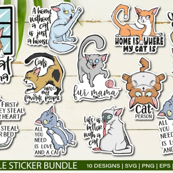 Funny Cat bundle svg / Printable Stickers for Cricut