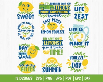 Paquete SVG de limón, clip art de limonada, Limones Svg, Hola verano SVG, Signo de porche SVG, Limonada Svg, Verano Svg, Cocina Svg, Signo de limonada