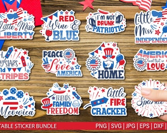 4th of July Printable stickers SVG Bundle, July 4th svg, Fourth of July svg, America svg, USA Flag, Independence Day SVG, Cut File Cricut