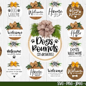 Paquete de letreros redondos para amantes de los perros divertidos SVG, perros bienvenidos, mamá de perro svg, mamá de piel divertida, colgador de puerta redonda SVG, archivo de corte de letrero de madera de puerta para cricut