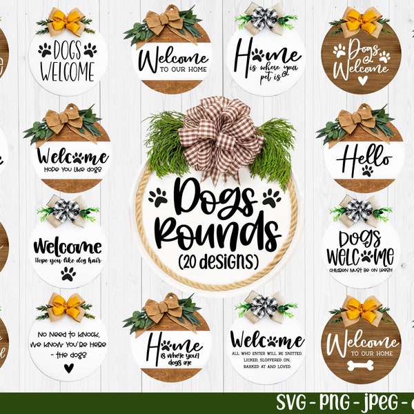 Funny Dog Lover Round Signs Bundle SVG, Dogs Welcome, Dog Mama Svg, Funny Fur Mom, Round Door Hanger SVG, Door wood sign cut file for cricut