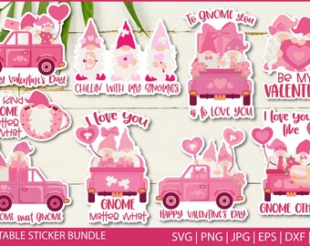 Valentines Day Gnomes stickers Print and cut | Printable Valentine Gnomes stickers | Valentines stickers | Valentines day sticker bundle
