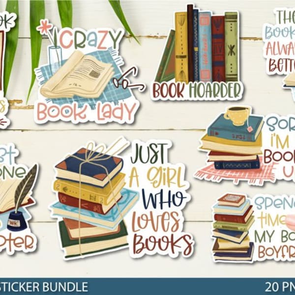 Book Lover Printable Sticker Bundle | Printable PNG Stickers