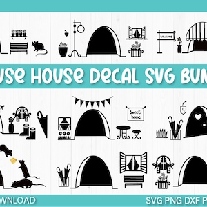 Pacote SVG de decalque de parede engraçado para casa de mouse, buraco de mouse SVG, decoração de rodapé, novo adesivo de casa, arquivos de corte de casa de mouse para silhueta cricut