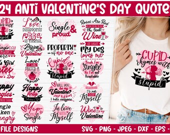 Anti Valentine&#39;s Day SVG Bundle, 24 Designs, Anti-Valentines Quotes SVG Cut Files, Funny Valentine Quotes SVG, Funny Sayings Png