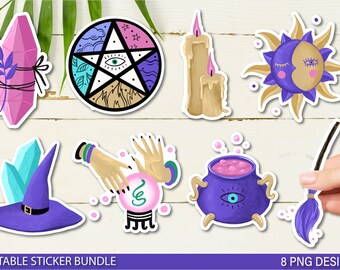 Printable Celestial Stickers PNG,  Magic Design Sticker Bundle, Witch Sticker Pack,Witchcraft Bundle, Printable Planner Stickers For Cricut
