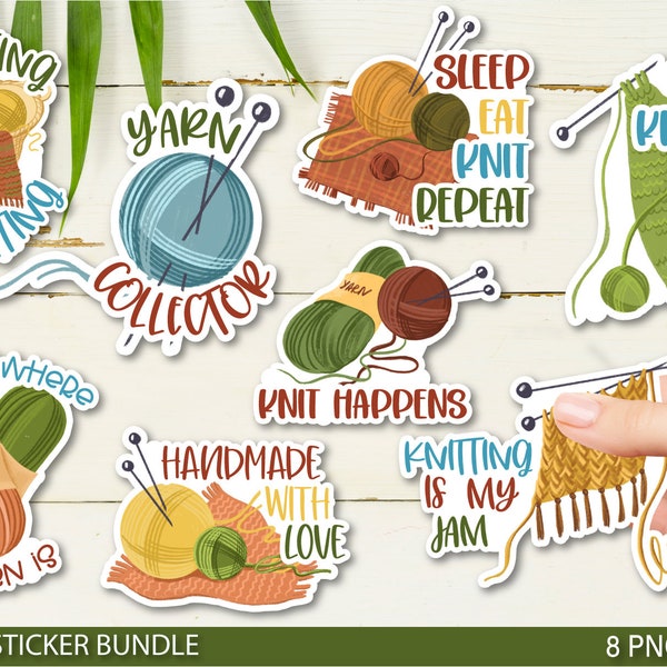 Knitting Sticker PNG Bundle, Knitting printable stickers, Knitting Sticker Pack, Crochet Stickers, Crochet Sticker Pack, Yarn Stickers PNG