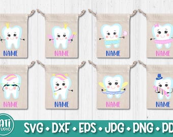 Paquete de diseño de bolsa de hada de los dientes, diseños de bolsa de dientes, archivo cortado de hada de los dientes, diente SVG, bolsa de hada de los dientes SVG, archivo de corte para Cricut, silueta