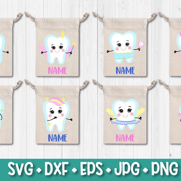 Tooth Fairy Bag Design Bundle, Tooth Pouch Designs, Tooth fairy cut File, Tooth SVG, Tooth Fairy Bag SVG, Cut file for Cricut, Silhouette