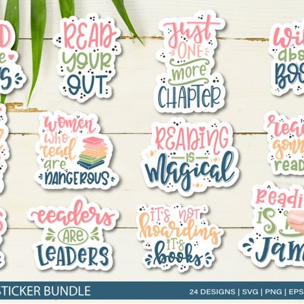 Book Lover SVG Bundle / Reading & books stickers 24 Designs